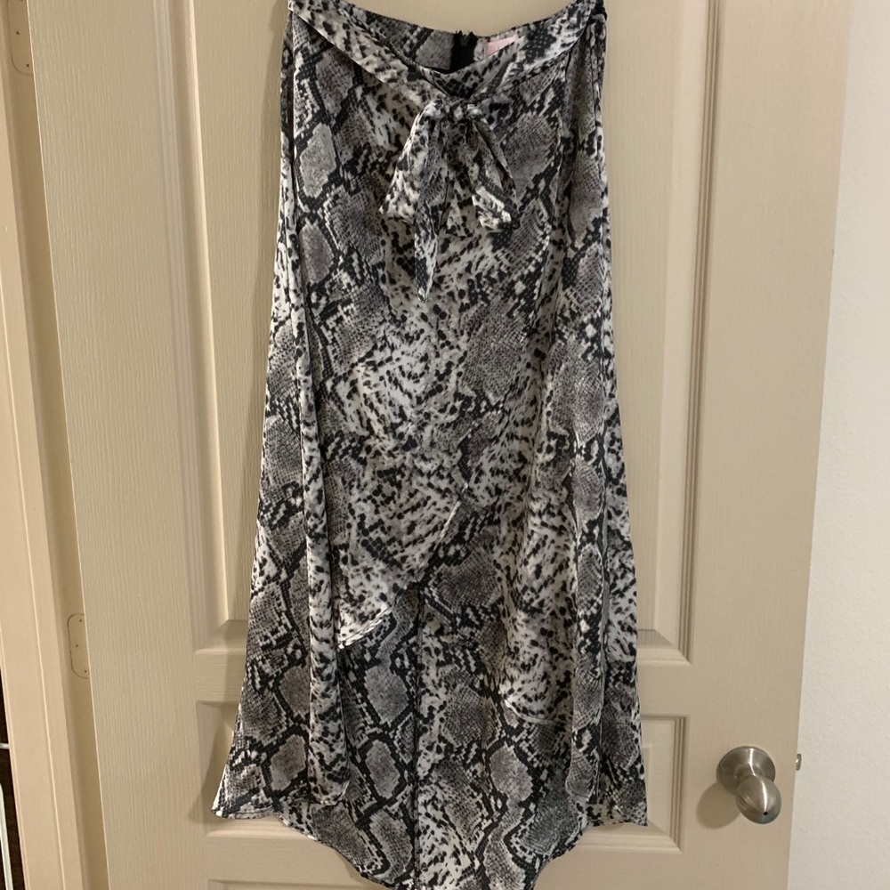 Grey Snakeskin Print Midi Skirt